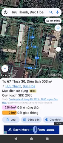 Bán đất 553m² mặt tiền đường kênh 4m, giá 7 tỷ 800 triệu xã Đức Hòa, tỉnh Tây Ninh