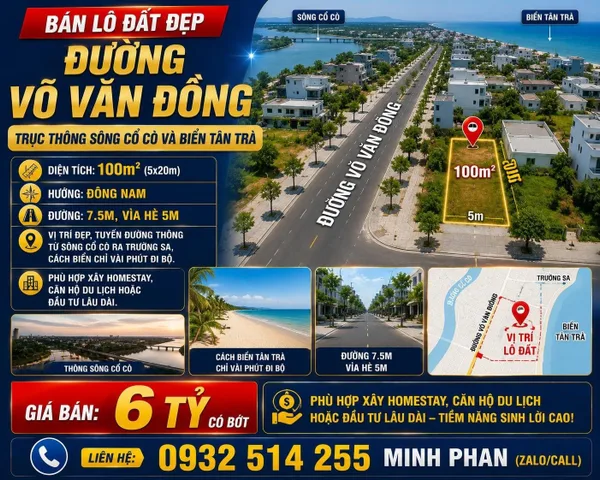 Bán lô đất đẹp 100m2 đường 7,5m Võ Văn Đồng - Trục thông sông và biển Tân Trà - Giá rẻ nhất tuyến