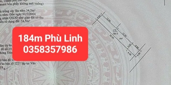 Bán đất 184m² có sẵn 149.5m² thổ cư ngang 5m giá 3.9 tỷ tại Xã Sóc Sơn