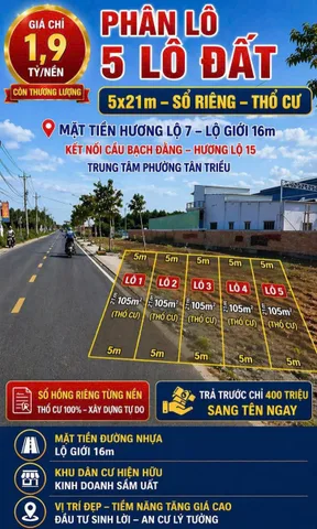 🔥 5 LÔ ĐẤT MẶT TIỀN – NGAY CẦU BẠCH ĐẰNG HƯƠNG LỘ 7 + HƯƠNG LỘ 15
