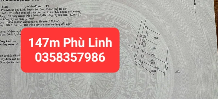 Bán đất 147m² có sẵn 76m² thổ cư ngang 7.74m giá 5.1 tỷ tại Xã Sóc Sơn