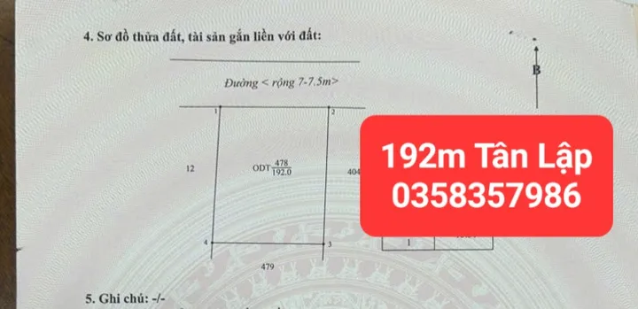 Bán đất 192m² full thổ cư ngang 12.51m giá 4.5 tỷ tại Phường Tân Lập