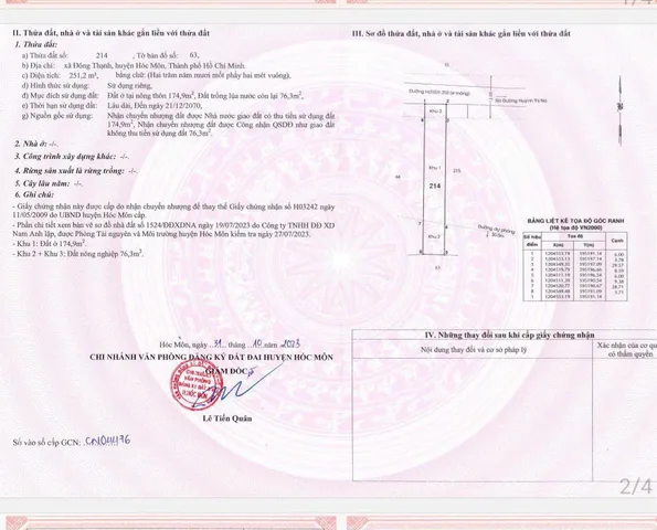 Bán đất 251m² có sẵn 175m² thổ cư ngang 6m giá 5.55 tỷ tại Xã Đông Thạnh