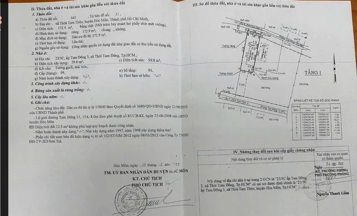 Bán nhà 185m² có sẵn 172m² thổ cư ngang 8m giá 6 tỷ tại Xã Đông Thạnh