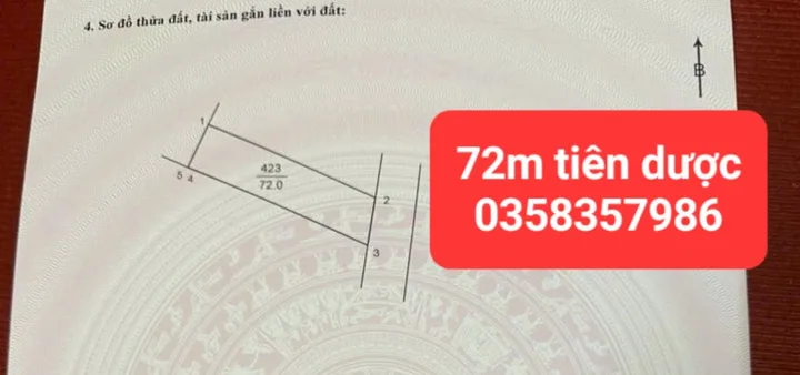 Bán đất 72m² full thổ cư ngang 4.37m giá 3.6 tỷ tại Xã Sóc Sơn