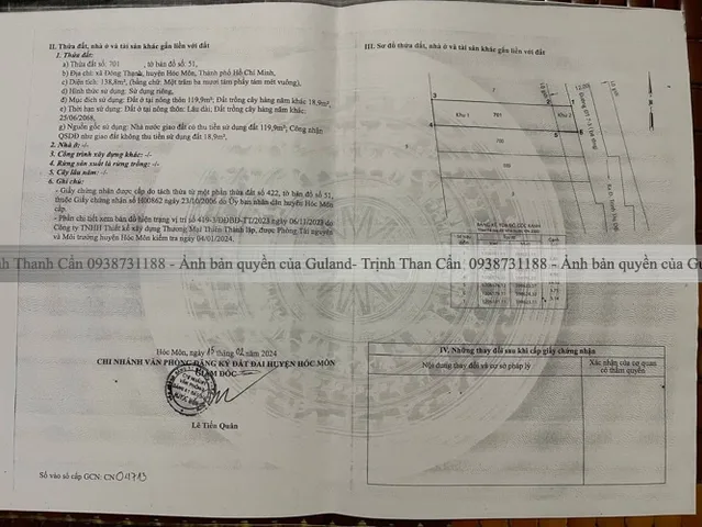 Bán đất 138.8m² có sẵn 120m² thổ cư ngang 5m giá 4.86 tỷ tại Xã Đông Thạnh