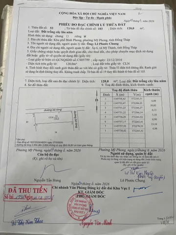 Bán 120m² đất CLN 2 mặt tiền đường đan 3m thuộc Bình Phong, Tân Mỹ Chánh