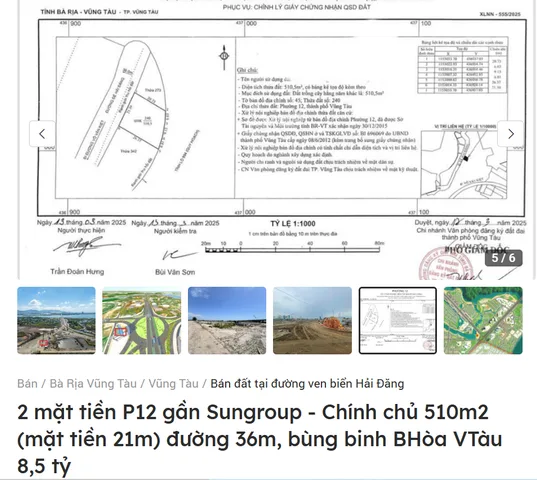 Bán đất 510m² ngang 26m giá 8.5 tỷ tại Phường Phước Thắng, lh: 0909518879
