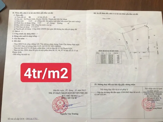 Bán đất 3145m² có sẵn 0000m² thổ cư ngang 60m giá 12.58 tỷ tại Xã Nhà Bè