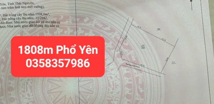 Bán đất 1080m² có sẵn 300m² thổ cư ngang 40.47m giá 3.95 tỷ tại Phường Phúc Thuận