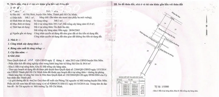 Bán đất tại Nhị Bình, Hóc Môn, diện tích 368,3 m2, giá bán 7,8 tỷ