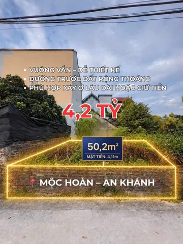 50,2/m2 Thổ Cư tại Thôn Mộc Hoàn Xã An Khánh ôtô Vào Đất  Cách Đường Dh04 120m