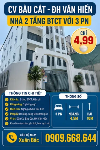 SÁT CV BÀU CÁT - ĐH VĂN HIẾN NHÀ 2 TÂNG BTCT VỚI 3PN NGANG 4,5 DÀI 10