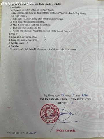 Bán lô đất siêu đẹp tại Vĩnh Tân, Tuy Phong, Bình Thuận, DT 100m2, giá 800 triệu