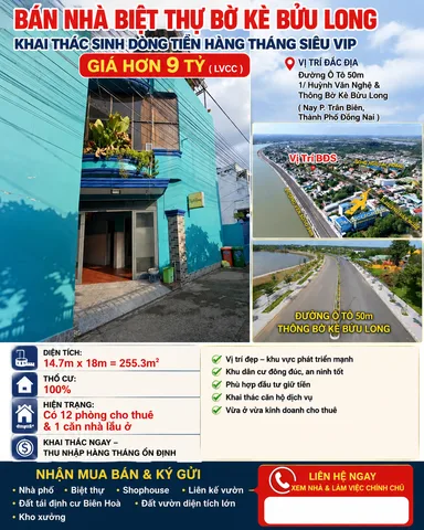Bán biệt thự Bửu Long TP Đồng Nai, Chỉ hơn 9 Tỷ là sở hửu được căn nhà 12 phòng này