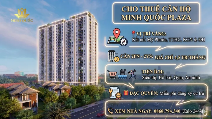 🏢 CHO THUÊ CĂN HỘ MINH QUỐC PLAZA – HỖ TRỢ ĐĂNG KÝ CƯ TRÚ MIỄN PHÍ