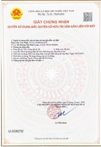 Bán đất 92m² có sẵn 88m² thổ cư ngang 5m giá 2.7 tỷ tại Xã Đông Thạnh