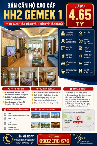🏙️ BÁN CĂN HỘ CAO CẤP HH2 GEMEK 1 – AN KHÁNH – 69M² – 2PN 2WC – FULL NỘI THẤT ĐẸP – CHỈ 4.65 TỶ 🌟