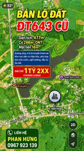 🏡 BÁN ĐẤT MẶT TIỀN ĐT643 CŨ 

📍 Vị trí đẹp gần hồ,Gần làng mây
🚗 Đường rộng 16m – mặt tiền đất rộng 16m cực đẹp

📐 Diện tích: 477m²
🏡 Có sẵn 298m² đất ở nông thôn (ONT)

✨ Đất rộng, vuông vức – phù hợp làm nhà vườn, homestay hoặc nghỉ dưỡng
✨ Khô