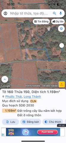 Bán đất 1159m² ngang 49m giá 1.2 tỷ tại Xã Phước Thái