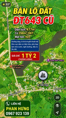 🏡 BÁN ĐẤT MẶT TIỀN ĐT643 CŨ 🌿

📍 Vị trí đẹp gần hồ – gần làng mây
📐 Mặt tiền rộng 16m cực đẹp

📐 Diện tích: 477m²
🏡 Có sẵn 298m² đất ở nông thôn (ONT)

✨ Đất rộng, vuông vức – phù hợp làm nhà vườn, homestay hoặc nghỉ dưỡng
✨ Không gian thoáng mát