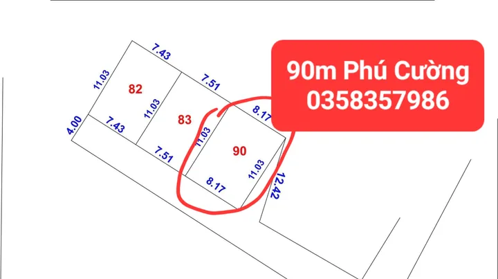 Bán đất 90m² full thổ cư ngang 8.17m giá 3.2 tỷ tại Xã Nội Bài