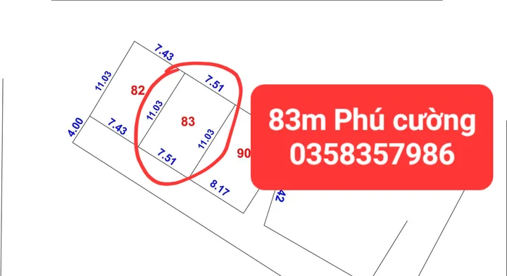 Bán đất 83m² full thổ cư ngang 7.51m giá 2.9 tỷ tại Xã Nội Bài