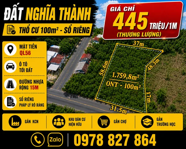Bán đất 1759,8m² - QL56 Xã Nghĩa Thành- Gần KCN Sonaderzi