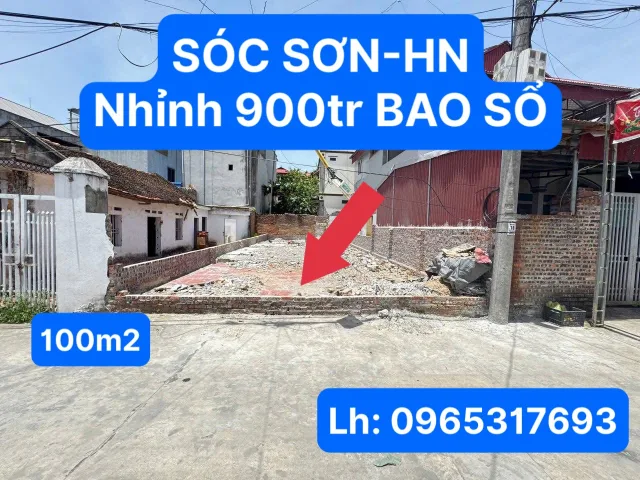 Ông bà chia cho mảnh đất ở Sóc Sơn nhưng không ở nay cần tiền nên bán gấp, dt 100m2 - mt 5,8m full thổ cư, đất vuông vắn mặt tiền đẹp, đường rộng 2 ô tô tránh nhau.