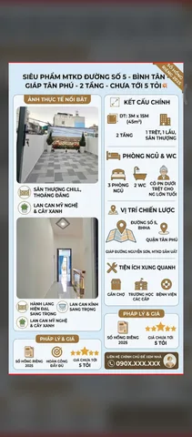 MTKD ĐƯỜNG SỐ 5 - BHHA - BÌNH TÂN - 45M2 - GIÁP TÂN PHÚ  - 2 TẦNG - NHỈNH 5.X TỶ