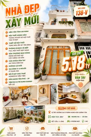 🏡✨ NHÀ MỚI ĐẸP – KHÔNG LỘ GIỚI – 4 TẦNG – FULL NỘI THẤT – SÁT AEON TÂN PHÚ CHỈ 1P