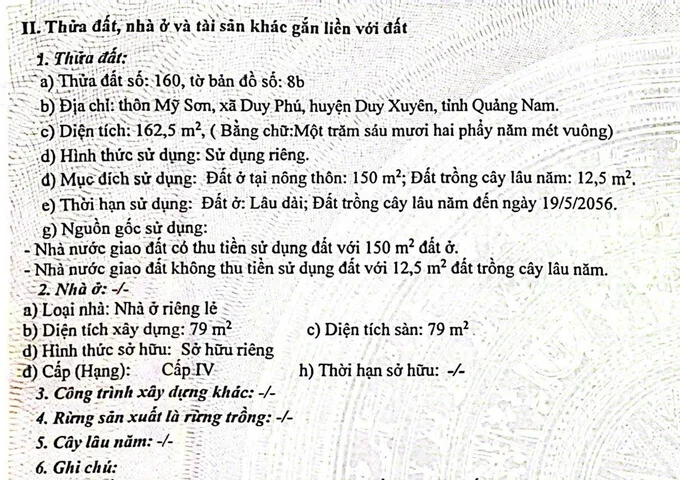 Chính Chủ Bán 162,5m2 Đất Đường Vào Khu Du Lịch Mỹ Sơn - Xã  Duy Phú - Duy Xuyên - Quảng Nam