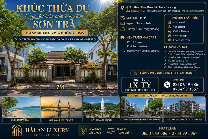 KHÚC THỪA DỤ – QUỸ ĐẤT 154M² NGANG 7M HIẾM GIỮA TRUNG TÂM SƠN TRÀ