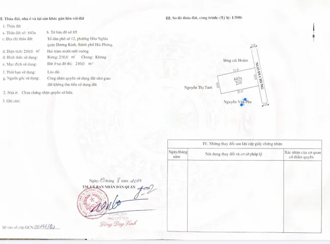 Bán đất 210m² full thổ cư ngang 10m giá 3.2 tỷ tại Phường Dương Kinh (ngõ 5m ô tô An Toàn, Hòa Nghĩa cũ)