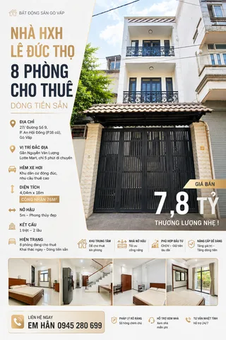 HOT! CHDV LÊ ĐỨC THỌ P16 4X18 NỞ HẬU 5M CN 76M2 ĐCT 8P 20tr, GẦN CÁC TRỤC ĐƯỜNG LỚN CHỈ 7,8 TỶ TL