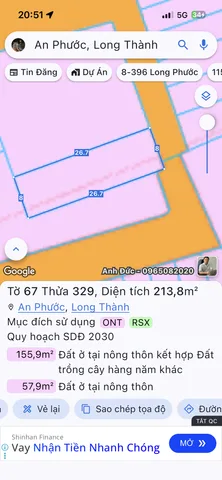 Bán đất 213.8m² có sẵn 160m² thổ cư ngang 8m giá 9.99 tỷ tại Xã An Phước
