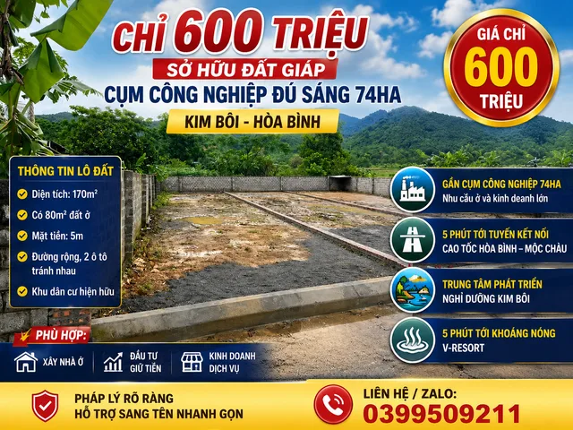 Lô đất nằm ngay mặt đường gần các cum khu công nghiệp tiềm nắng phát triển lớn dễ đầu tư