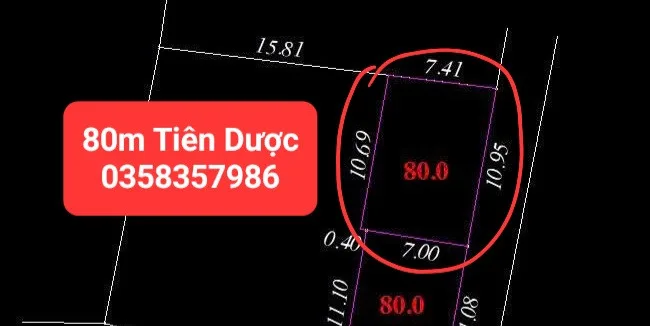 Bán đất 80m² full thổ cư ngang 7.41m giá 2.22 tỷ tại Xã Sóc Sơn