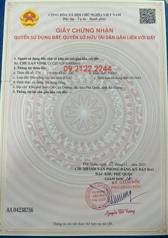 Bán đất 500m² ngang 14.2m Suối Cát, Cửa Dương giá 790 triệu tại Đặc khu Phú Quốc