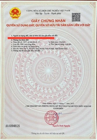 BÁN LÔ ĐẤT TIỀN ĐƯỜNG XÓM GÒ 7 - DIÊN SƠN - DIÊN KHÁNH . DT 216.9m2 , FULL THỔ CƯ . GIÁ 1,7 TỶ