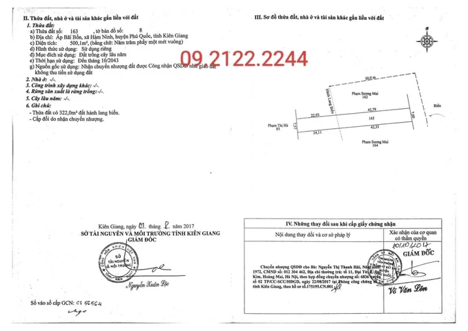 Bán đất 500m² ngang 7.6m Bãi Bổn giá 3 tỷ tại Đặc khu Phú Quốc