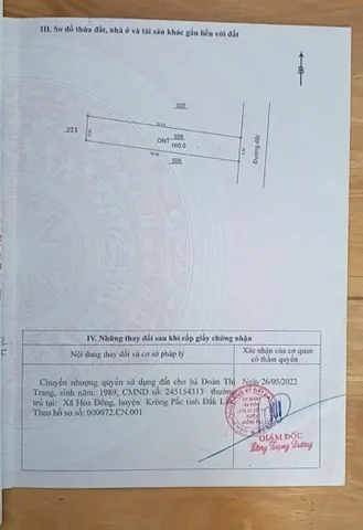 Bán đất 160m² có sẵn 60m² thổ cư ngang 5m giá 320 triệu tại Xã Ea Knuếc