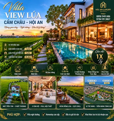 🌾 VILLA VIEW LÚA HIẾM GẶP TẠI HỘI AN – 3 MẶT THOÁNG – HỒ BƠI RIÊNG