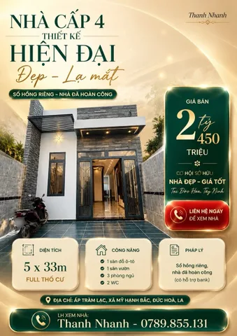Bán nhà cấp 4 hiện đại, thiết kế lạ, đẹp mắt, nhà 3 phòng ngủ | DT 5x33m