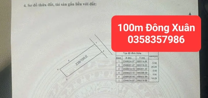 Bán đất 100m² full thổ cư ngang 5m giá 2.95 tỷ tại Xã Sóc Sơn