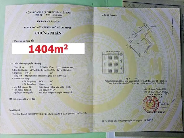 Bán đất 1604m² có sẵn 200m² thổ cư ngang 54m giá 40.1 tỷ tại Xã Hóc Môn