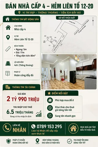 Nhà cấp 4, 2 tỷ 990 hẻm Liên Tổ 12-20 – đang có thuê 6,5 triệu/tháng