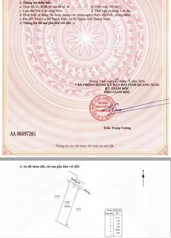 Bán đất 200m² full thổ cư ngang 10m giá 1.3 tỷ tại Xã Tư Nghĩa