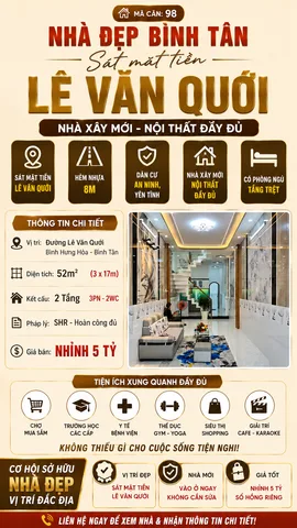 Bán Nhà riêng 52m² thổ cư 52m² giá 5.6 tỷ tại Phường Bình Hưng Hòa TP. Hồ Chí Minh | Mã : 98