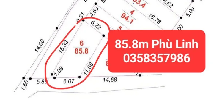 Bán đất 86m² full thổ cư ngang 6.07m giá 3.31 tỷ tại Xã Sóc Sơn